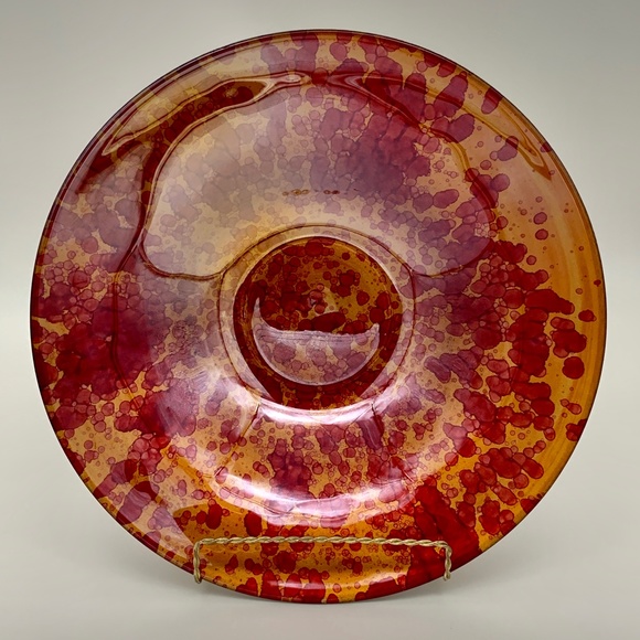 Red & Gold Glass Bowl, Large Size & EUC!